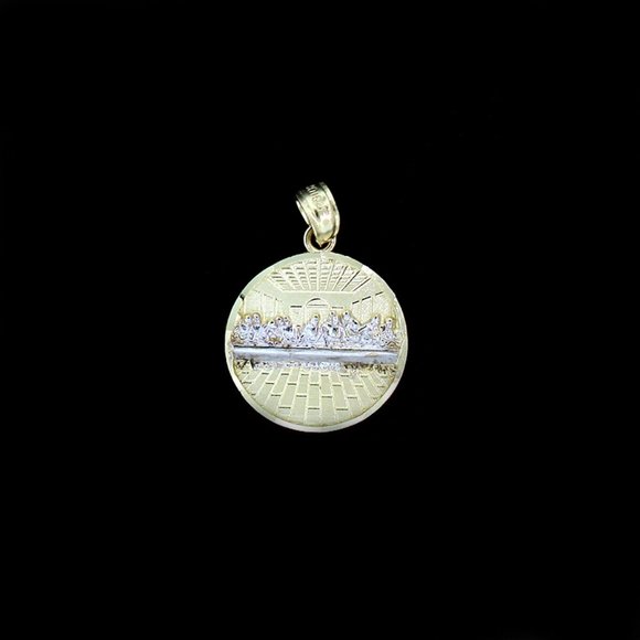 Real 10K Solid Yellow Gold Last Supper Charm Pendant Round Jesus Medallion - Picture 2 of 5
